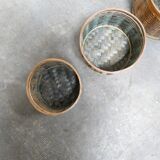 Series of 4 vintage rattan basket pot covers