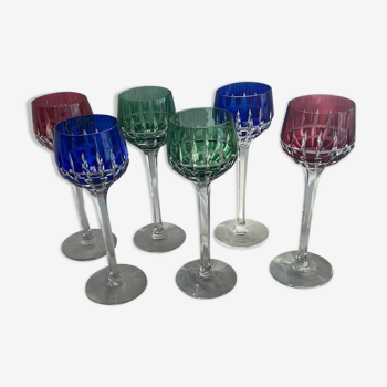 Lot de 6 verre a vin en cristal Saint Louis taillé de couleur modèle Manhattan