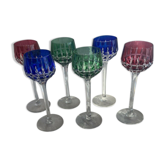 Set of 6 glass a saint Louis crystal wine cut in color Model Manhattan