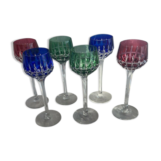 Lot de 6 verre a vin en cristal Saint Louis taillé de couleur modèle Manhattan