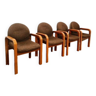 Set of 4 armchairs in fabric and wooden base