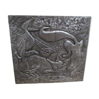 Plaque de cheminée à décor animalier de fable années 70 /80