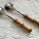 Serving cutlery with bamboo and stainless steel handles