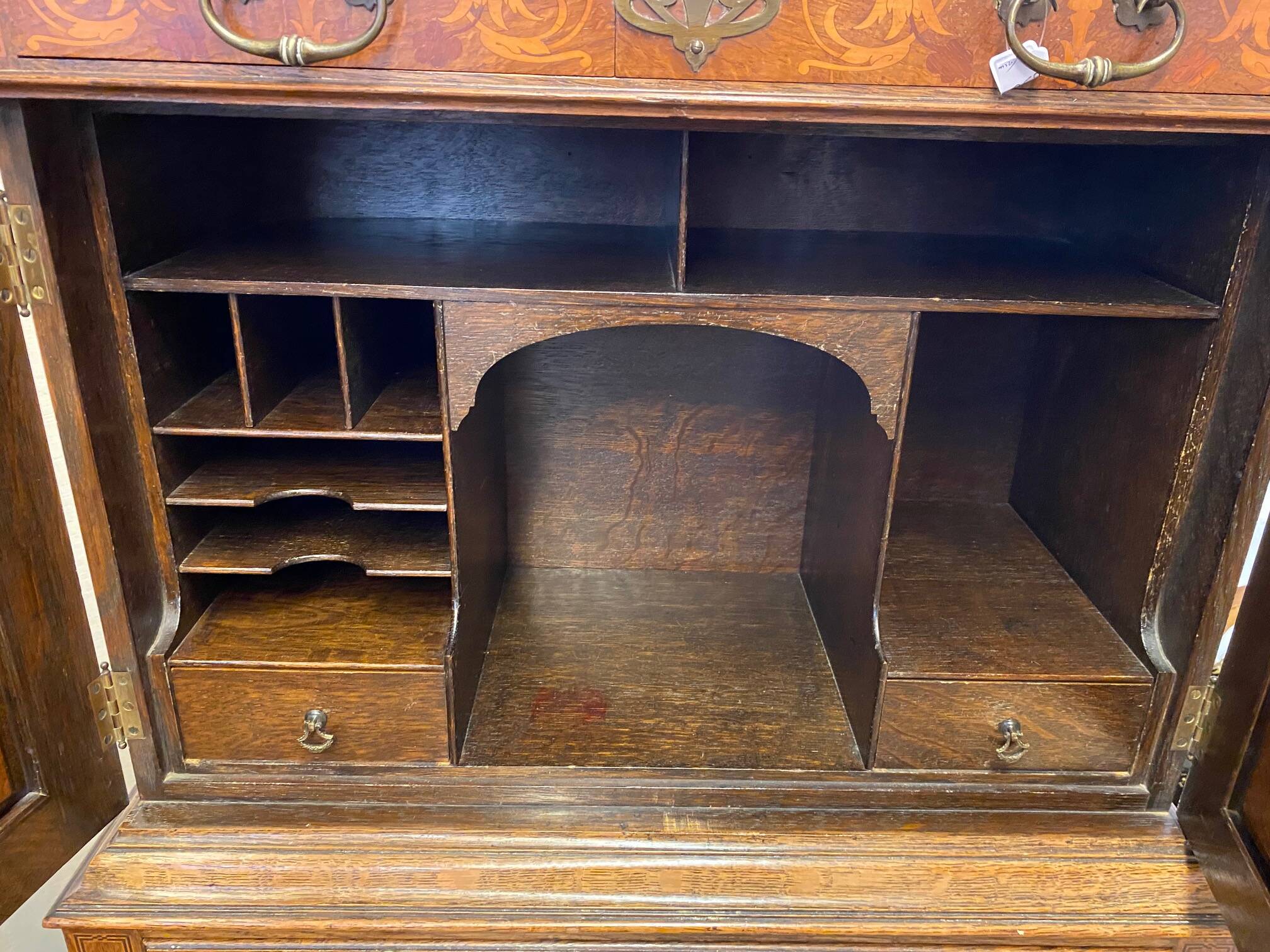Lady bonheur du day secretary cabinet oak with marquetry and mother-of-pearl