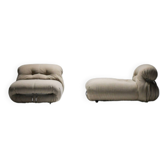Soriana lounge chairs in natural linen by Afra e Tobia Scarpa for Cassina Italy