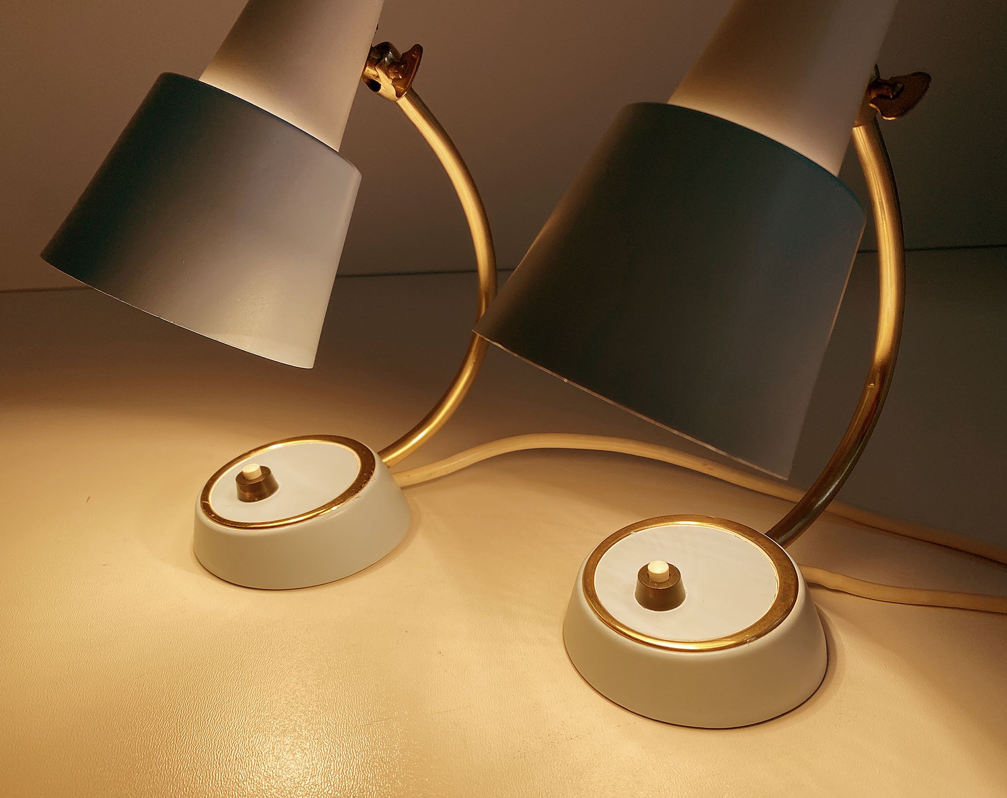 Pair of vintage table or bedside lamps, brass, 50s 60s