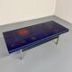 Table basse en céramique émaillée bleue design année 70