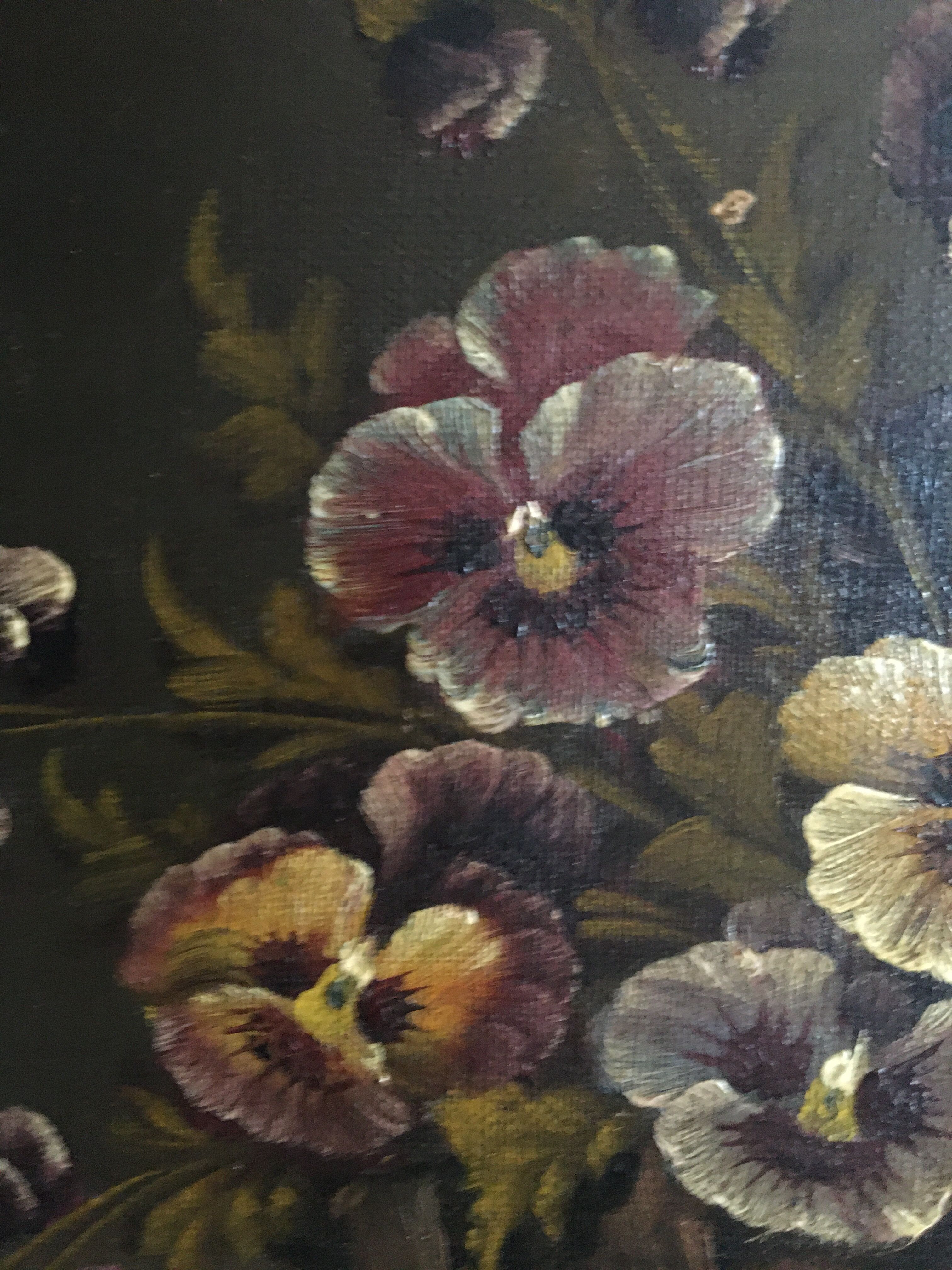 Signed oil on canvas, basket of flowers, early 20th century