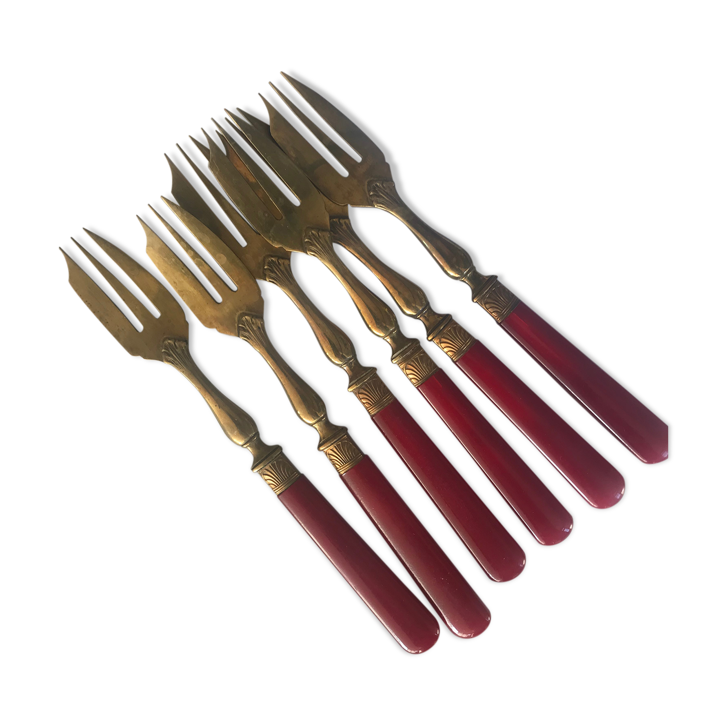 Batch of 6 red Bakelite dessert forks