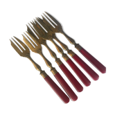 Lot de 6 fourchettes à dessert bakélite rouge