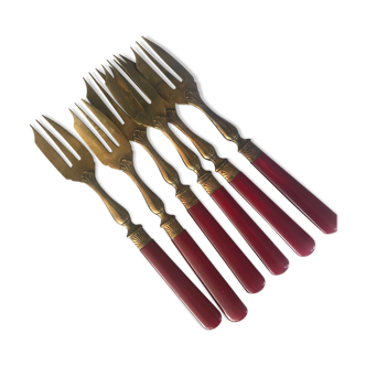 Batch of 6 red Bakelite dessert forks