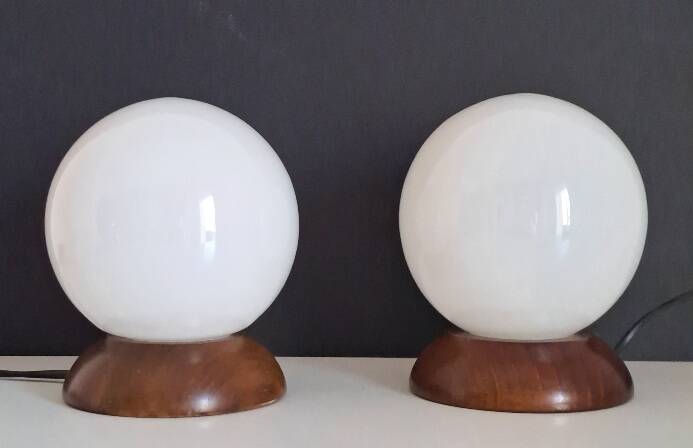 Pair of wooden bedside lamps