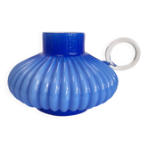Blue opaline vase with a round handle