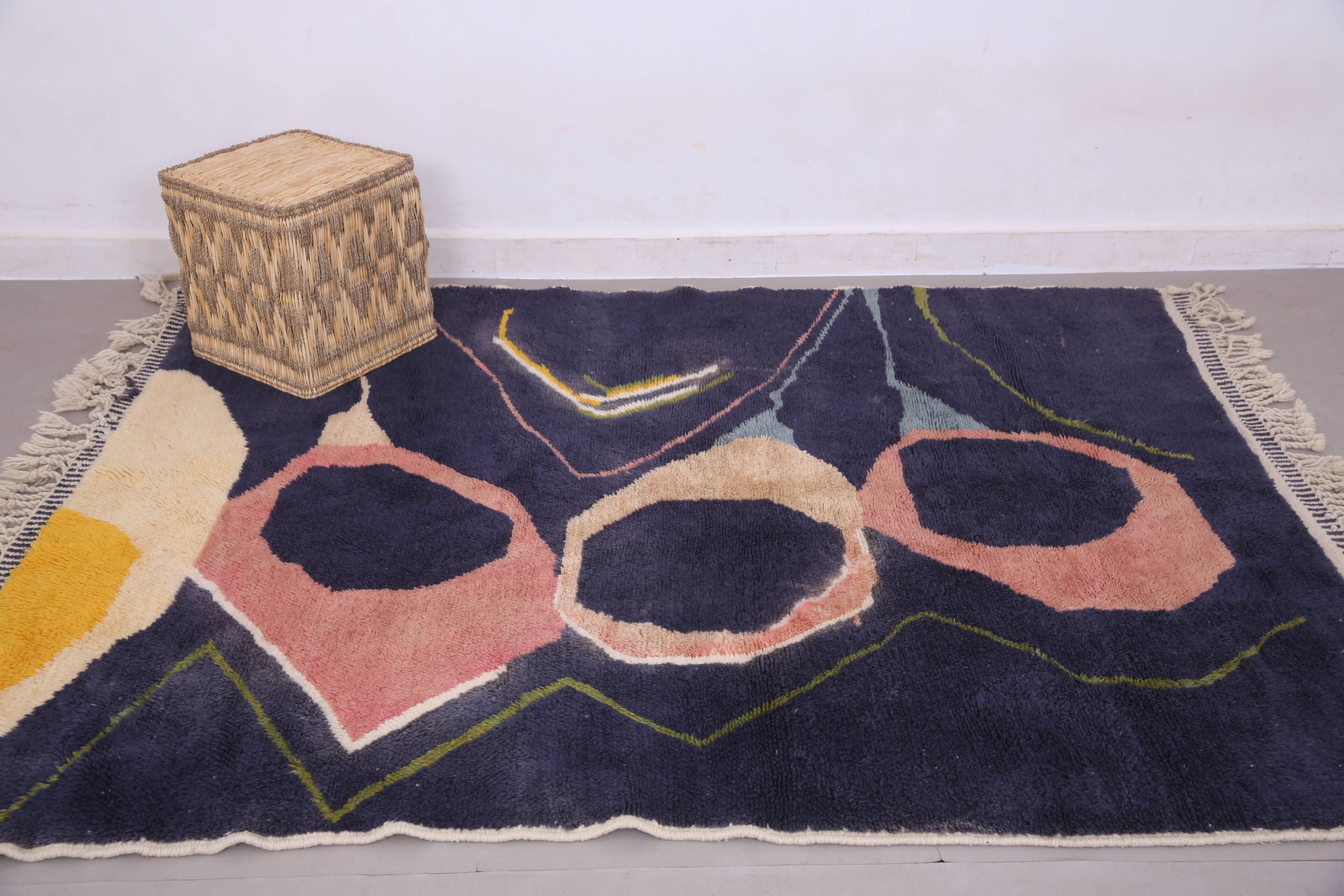 Vintage Abstract Beni Merirt Rug 180 x 225 cm, Beni Ourain Rug, Boho Rug
