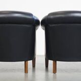 Set of 2 Black Cowhide Leather Club Chairs in English Style