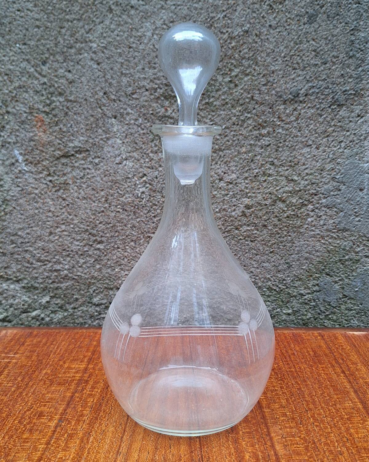 Engraved glass carafe from the 1950s