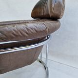 Leather armchair with tubular chrome frame, 1980s