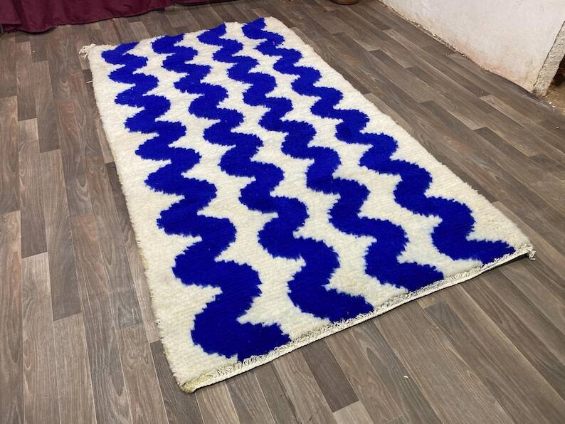 Gorgeous beniourain carpet, moroccan handmade rug, blue rug, living room ru