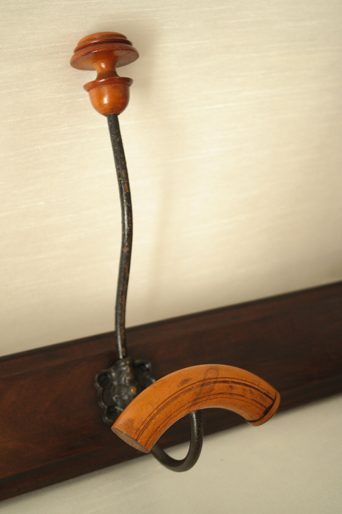 Vintage walnut wall-mounted coat rack for school, bistro.