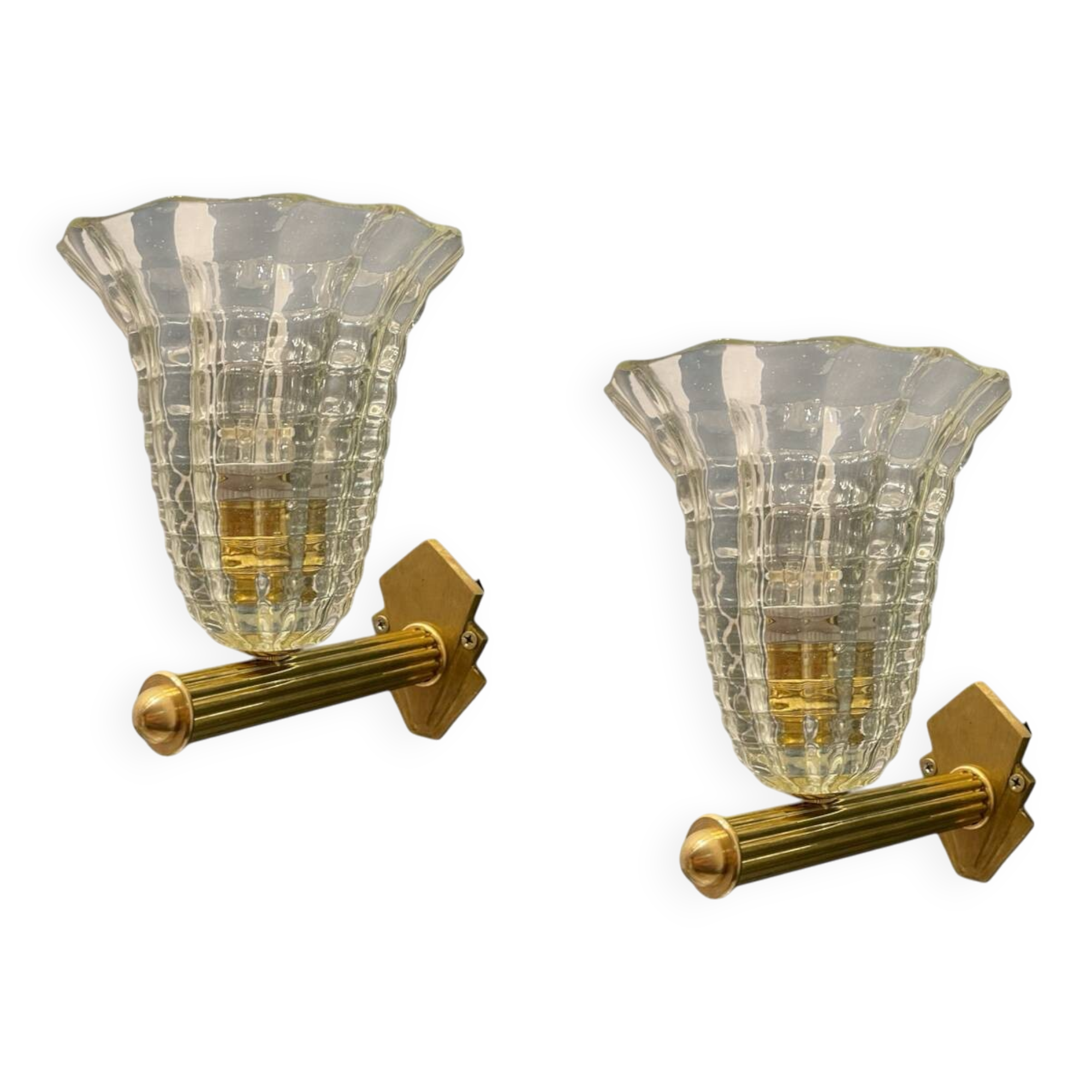 Murano Glass Brass Wall Sconces Set of 2 1980’s