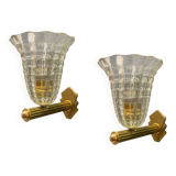 Murano Glass Brass Wall Sconces Set of 2 1980’s
