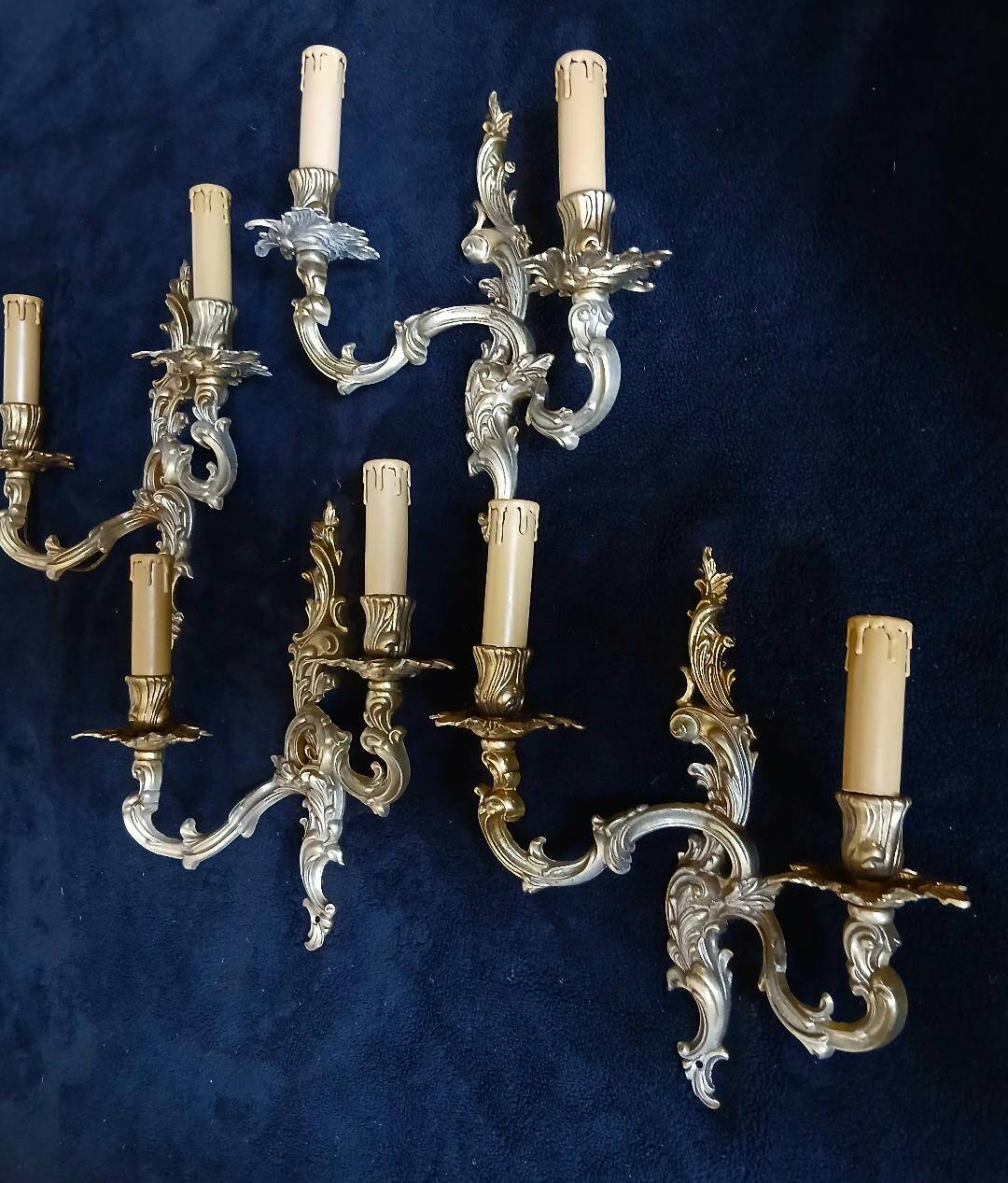 4 splendid wall sconces candle holders bronze Louis XVI XV style