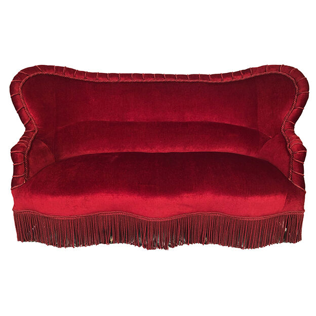 Napoleon III confidant sofa, red velvet trim redone