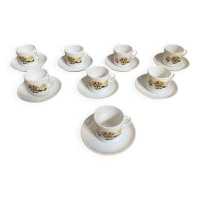 Série 8 tasses & sous tasses sovirel céramique blanche flower power fr