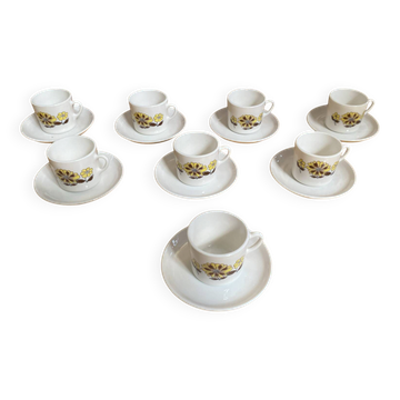 Série 8 tasses & sous tasses sovirel céramique blanche flower power fr