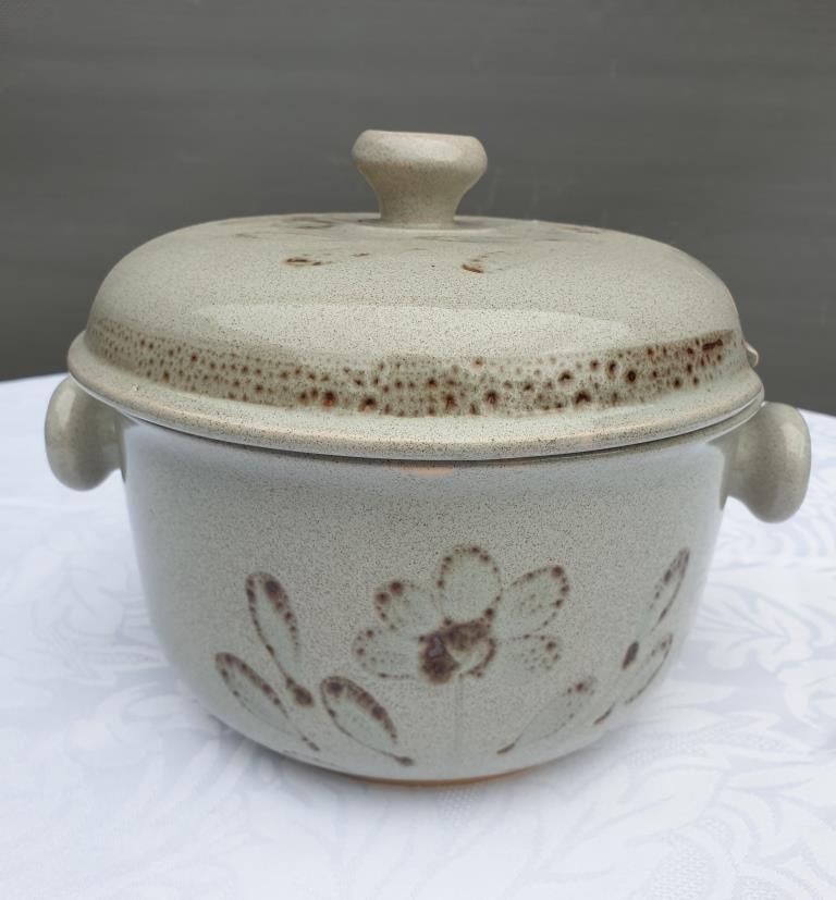 Soup or vinegar sarreguemines morzine 1970 gray floral decoration brown