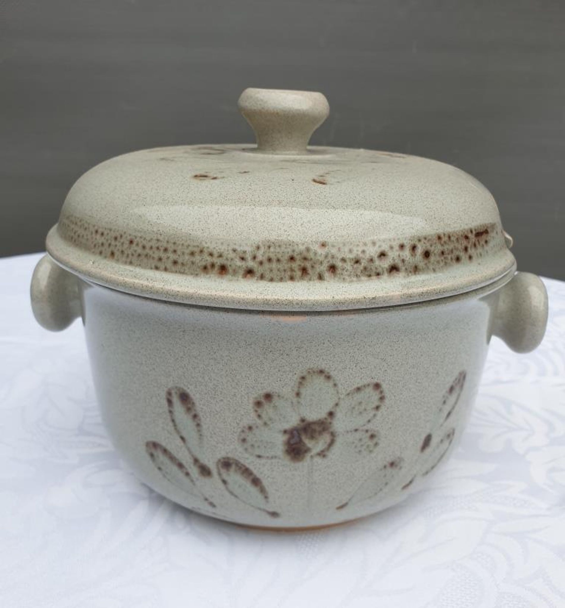Soup or vinegar sarreguemines morzine 1970 gray floral decoration brown