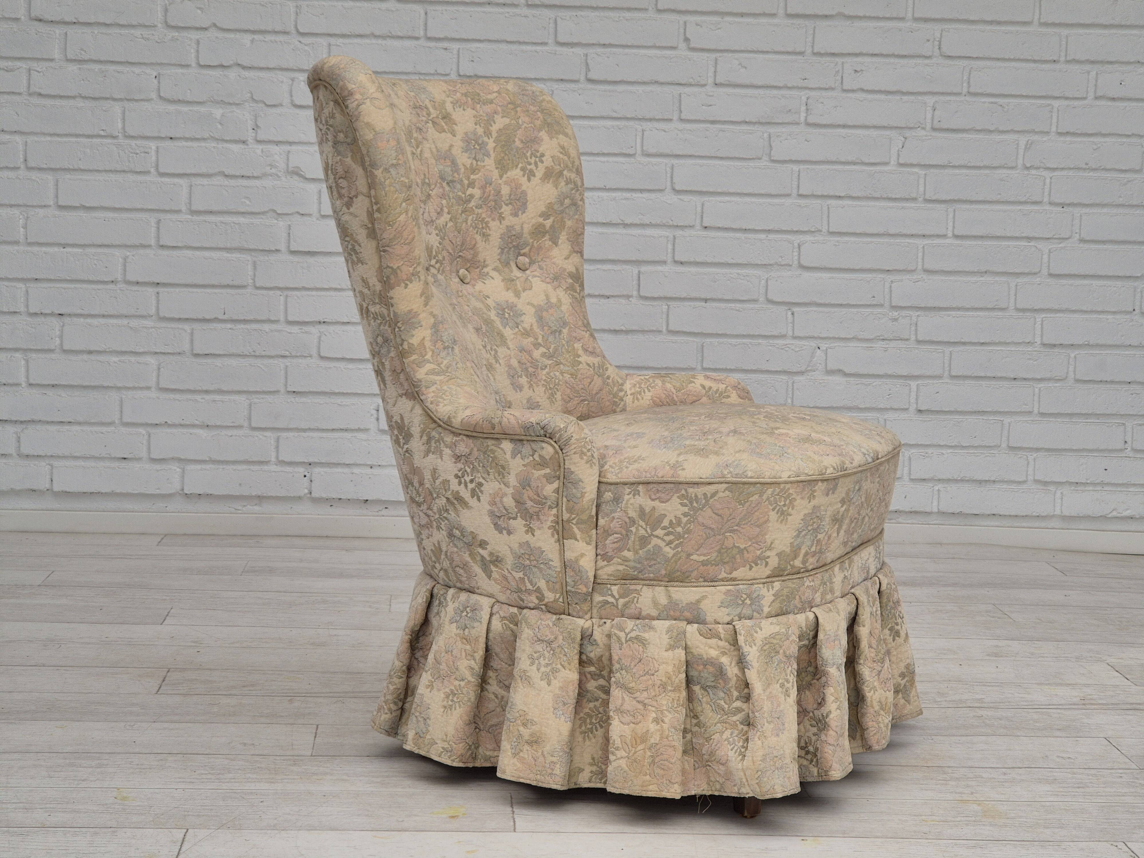 1970s, Danish easy side chair, original very good condition, floral furniture velour.