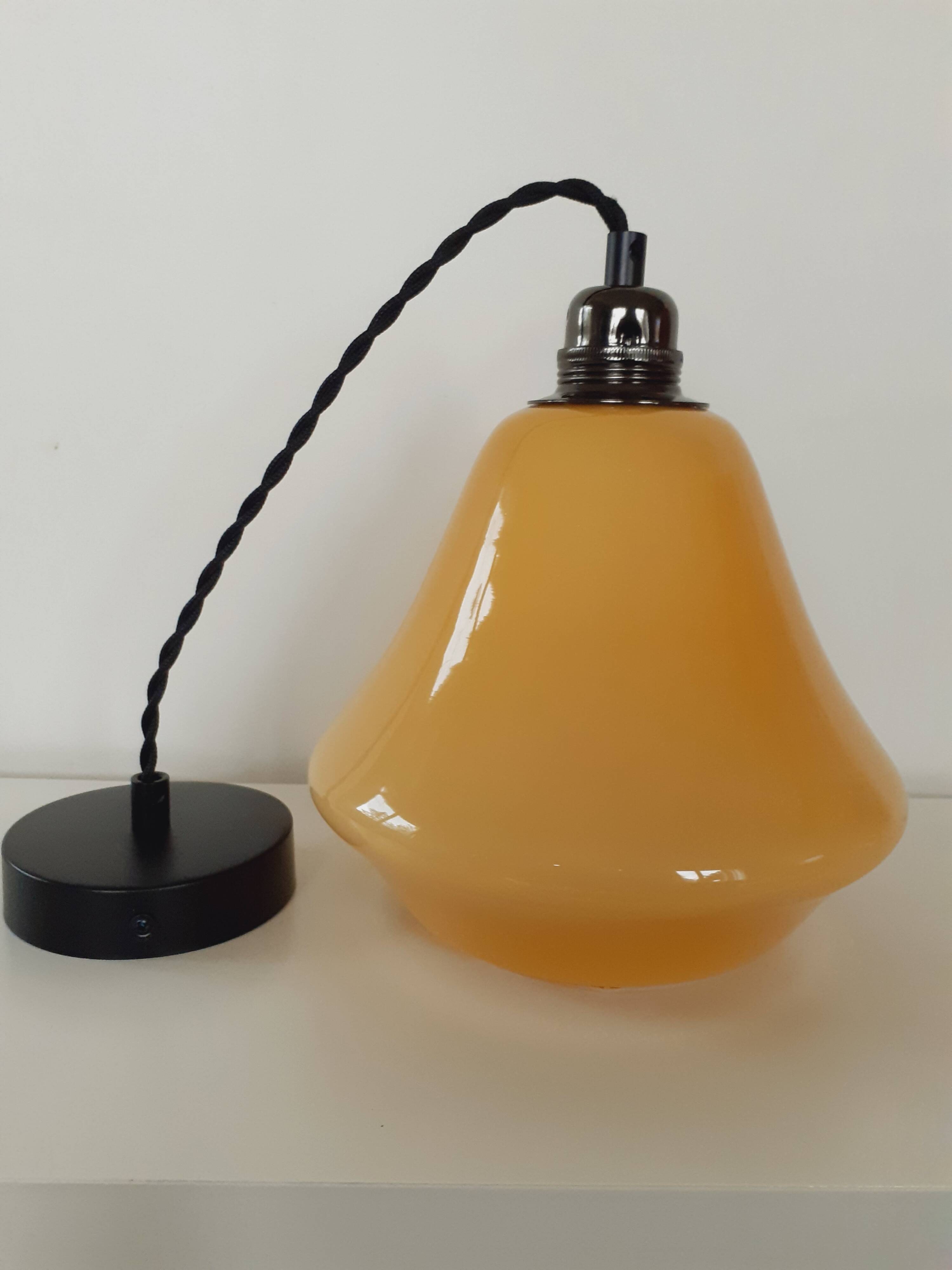 Vintage pendant light, yellow opaline.