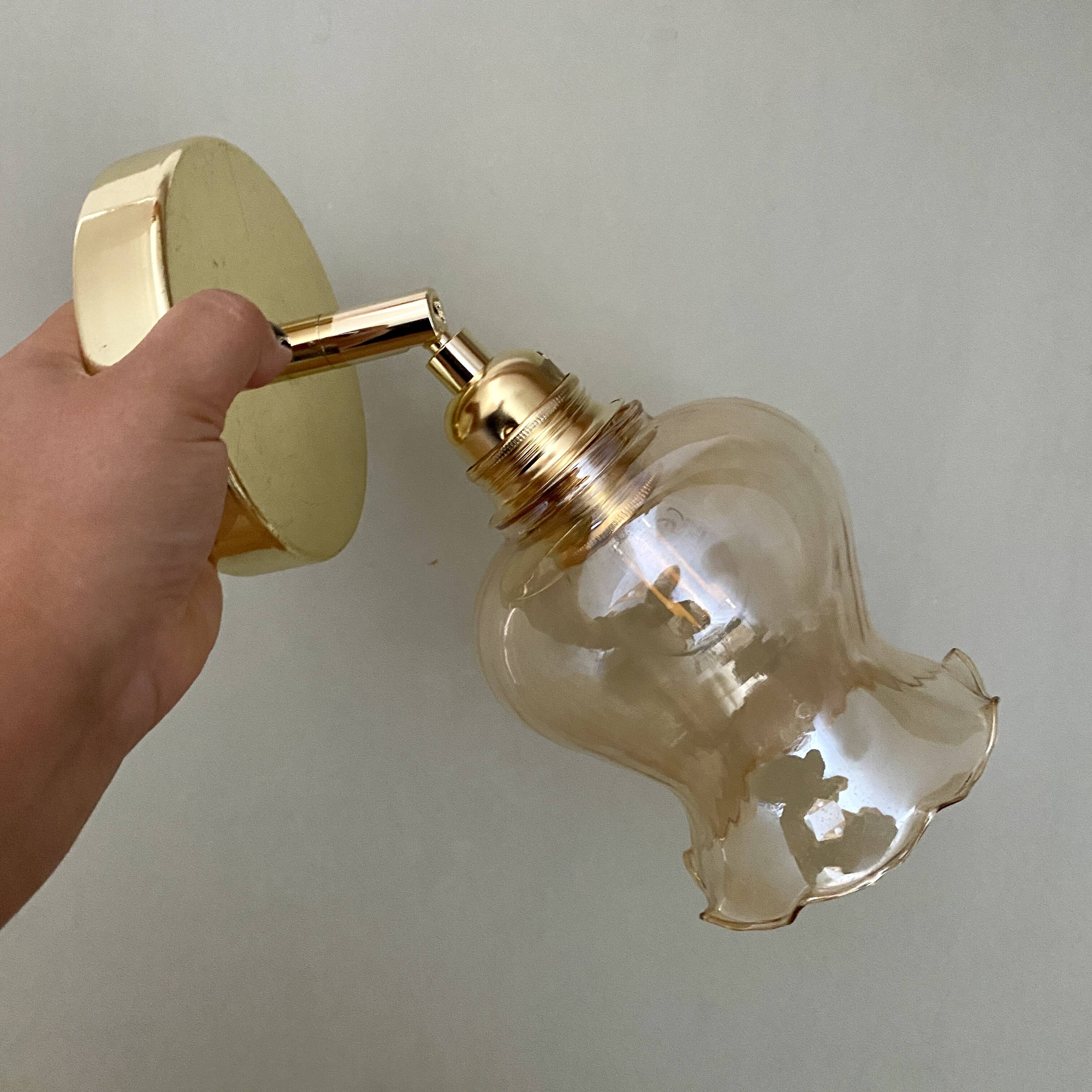 Vintage tulip wall light in amber glass