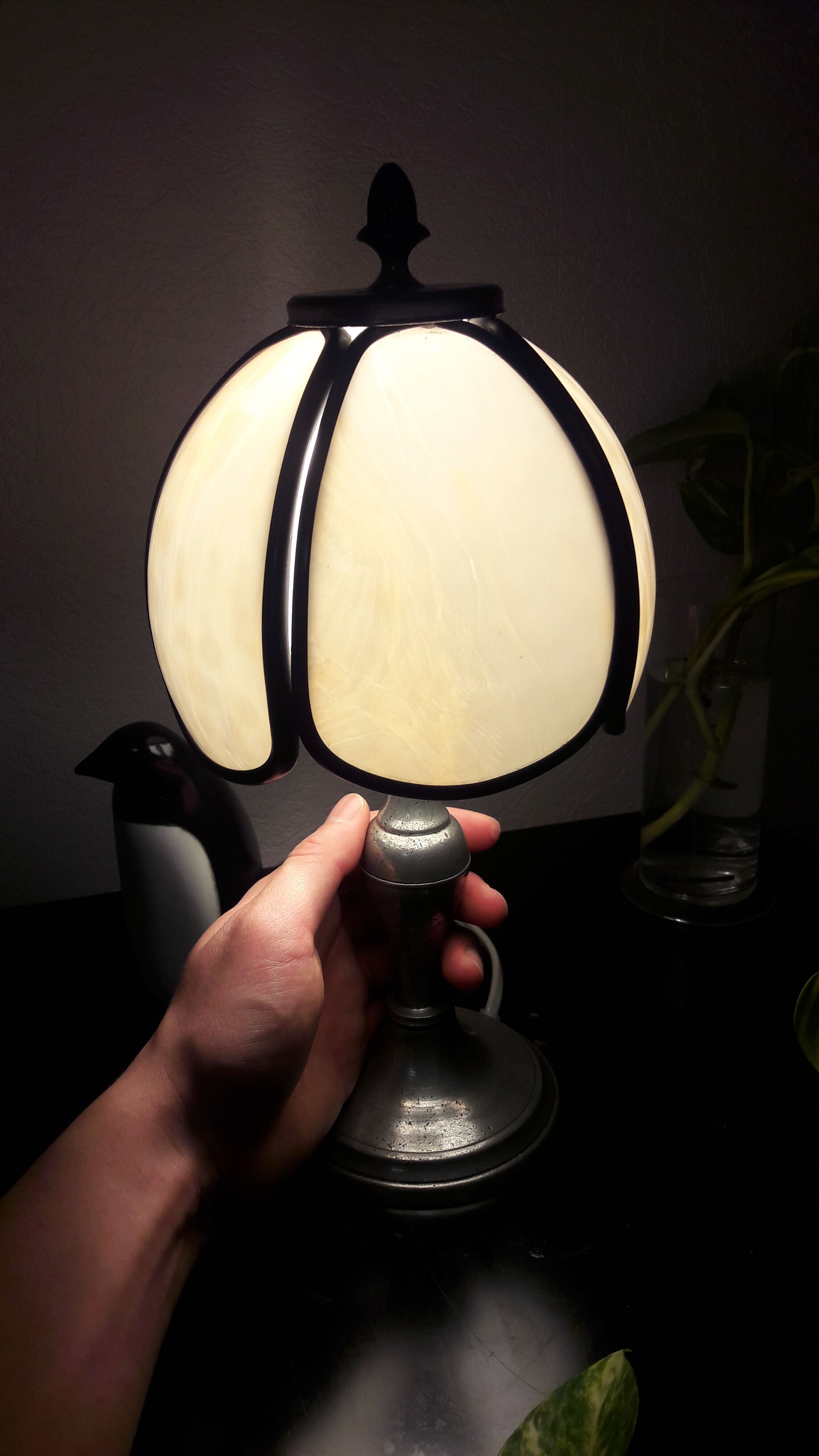 Tin lamp, stained glass, mushroom