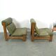 Fauteuil en cuir vert et bois de chêne