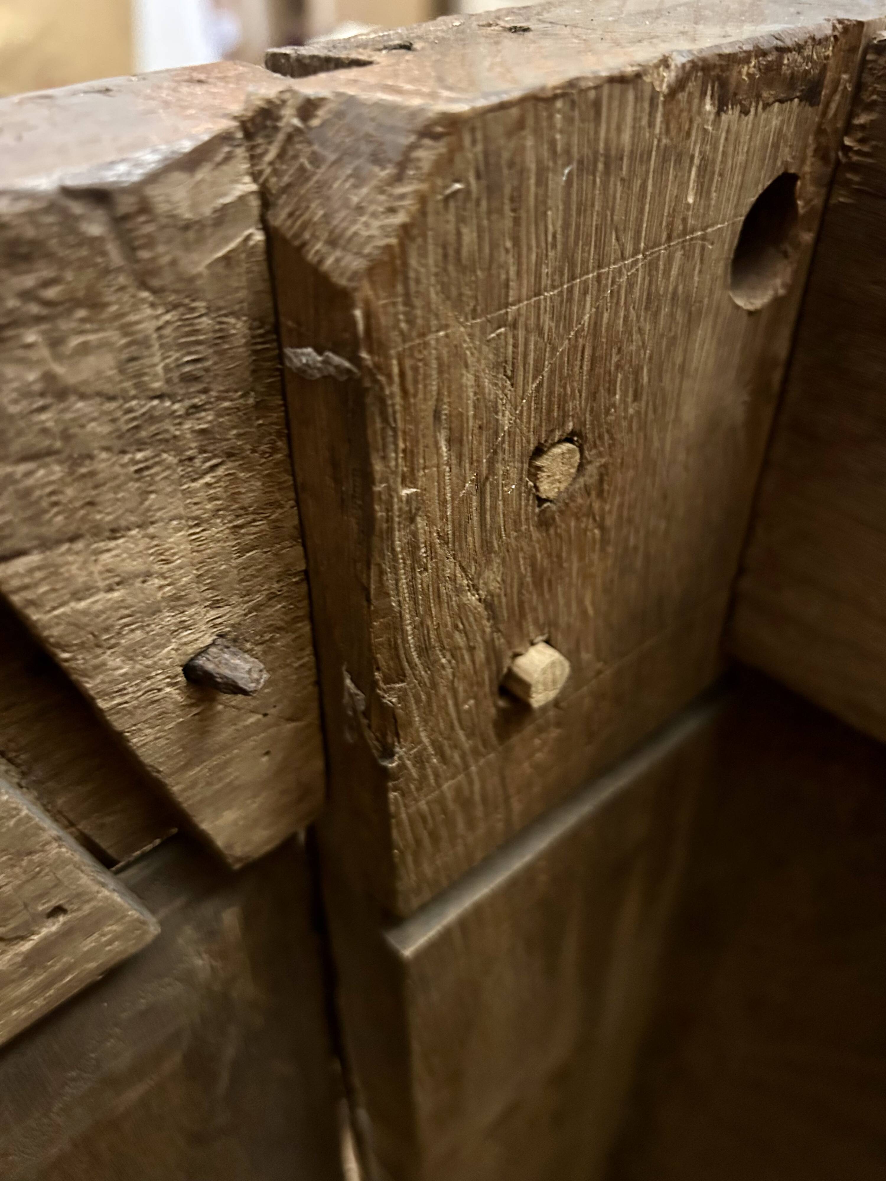 Large antique chest in weathered solid wood