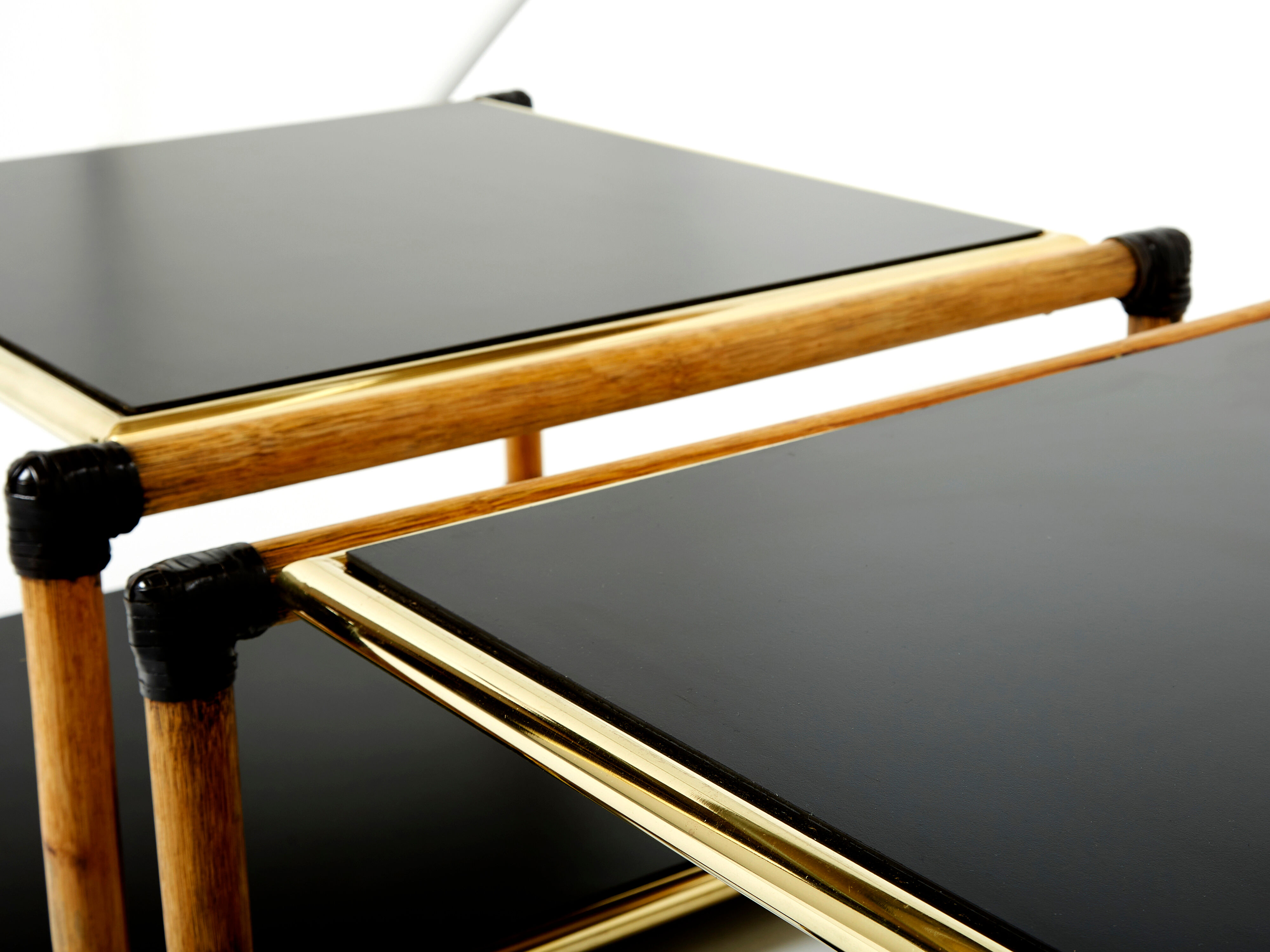 Pair of Italian coffee tables Alberto Smania bamboo brass 1970