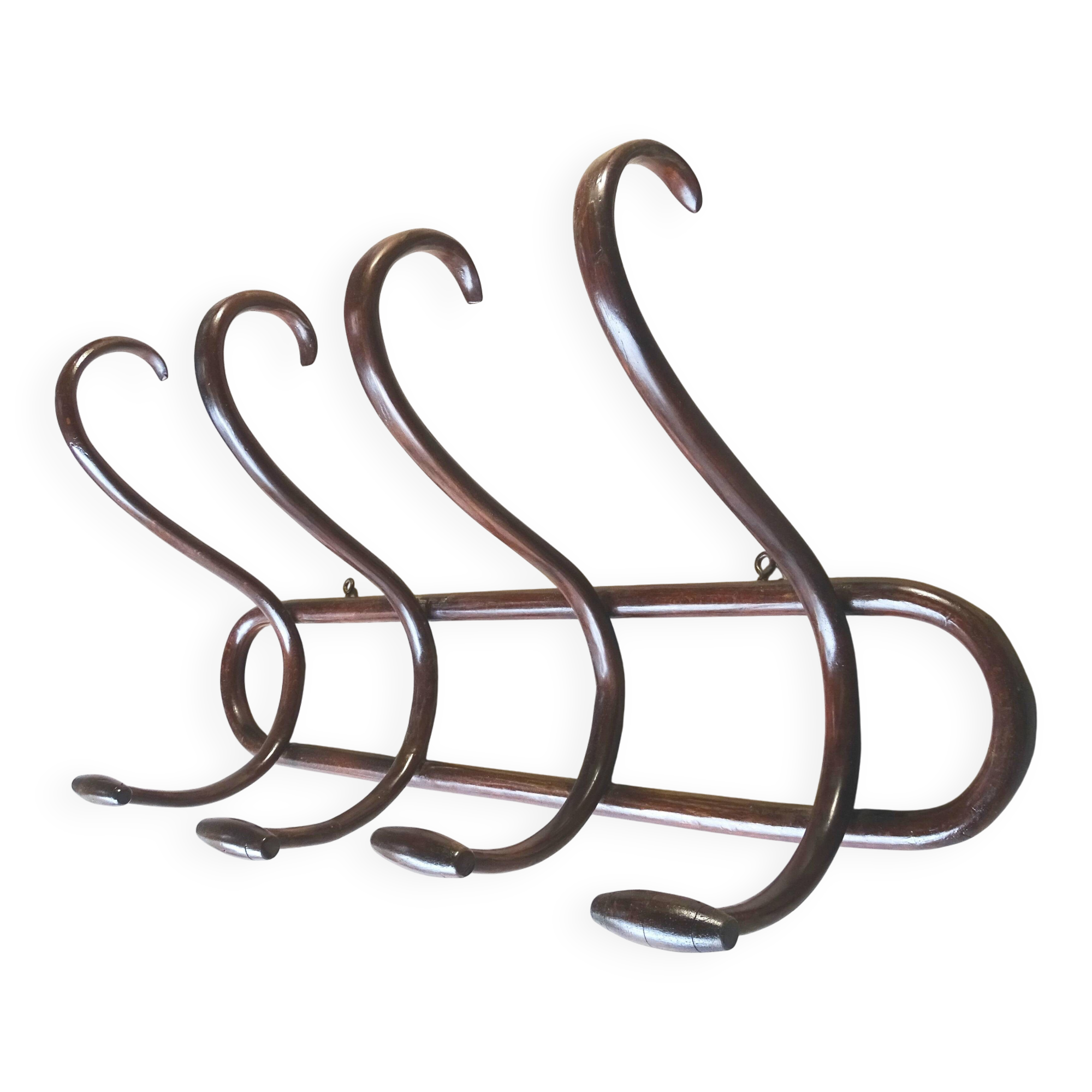 Wall coat rack with 4 curved wooden hooks bistro - no Thonet