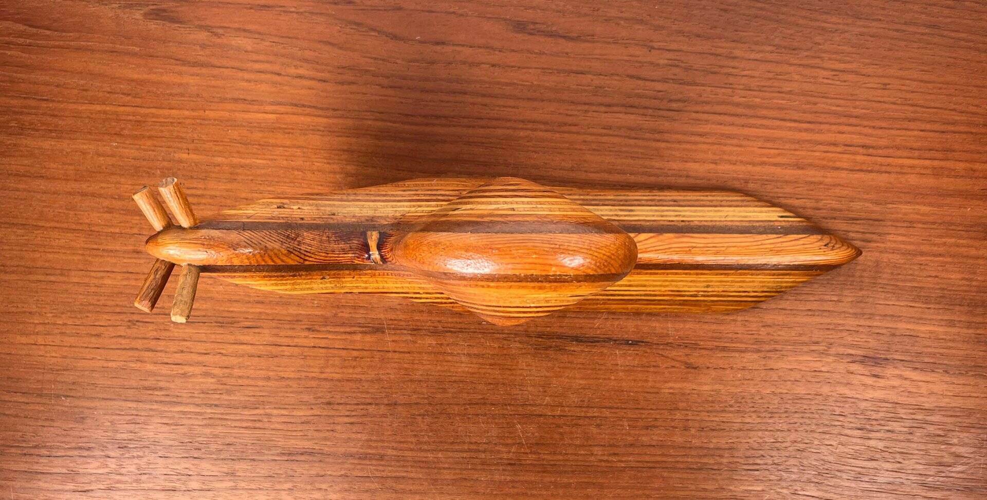 Large Danish carved wooden snail sculpture from the mid-century, 1960s.