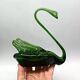 2 vintage glass SWANS, handcrafted, bottle green, early 20th century