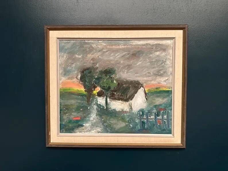 Original Danish Oil on Panel – “Landskap med hus” by Kai Nielsen – Signed – Vintage & Framed