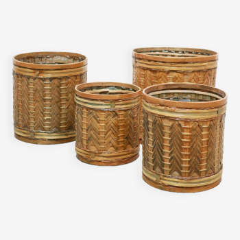 Series of 4 vintage rattan basket pot covers