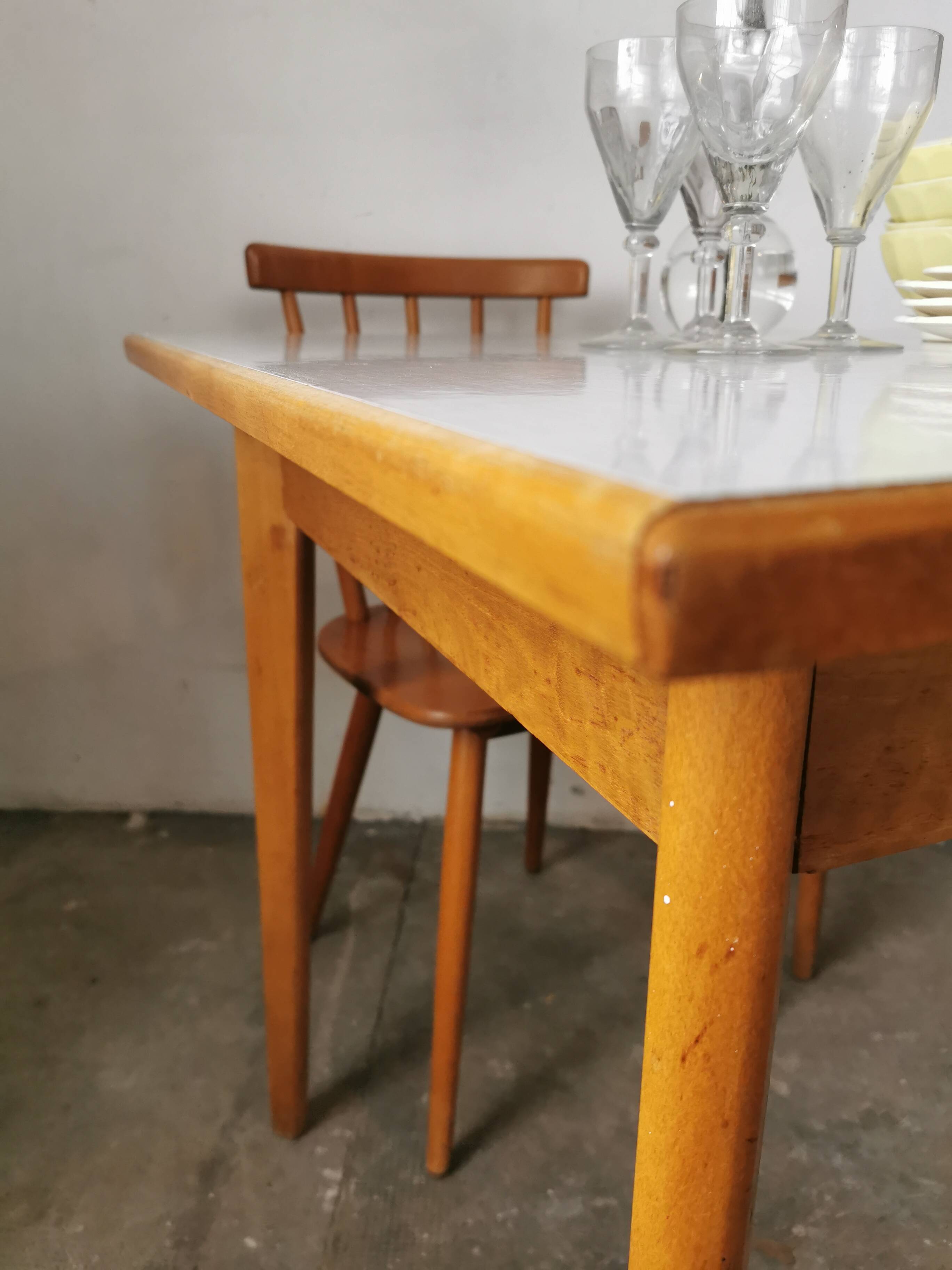 Square dining table, wood and formica, 1960s