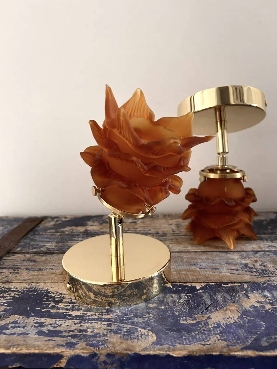 Pair of amber tulip wall sconces