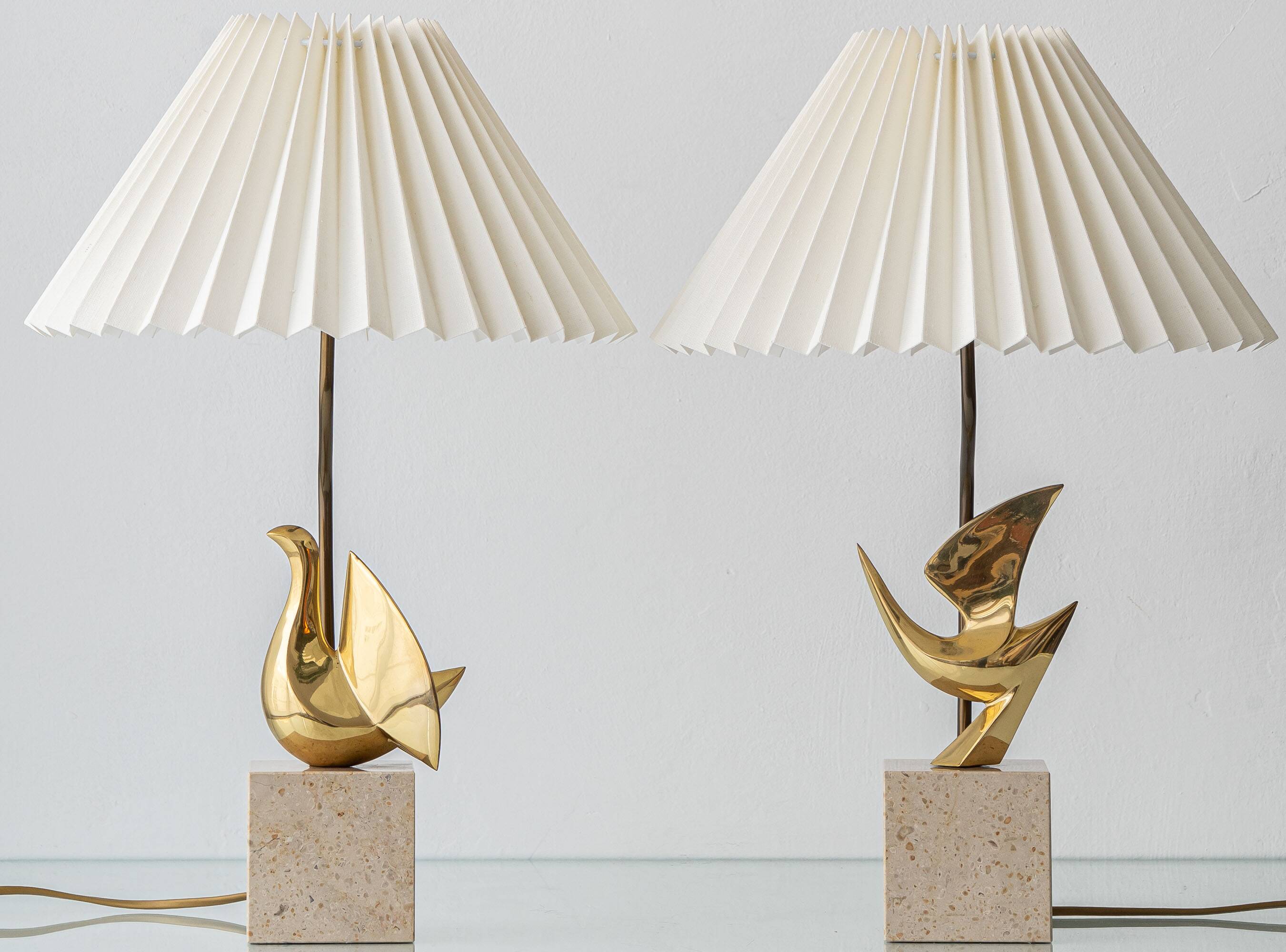 Pair of Philippe Jean Sculptural Brass Bird Table Lamps, Signed Limited Editions