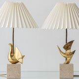 Pair of Philippe Jean Sculptural Brass Bird Table Lamps, Signed Limited Editions