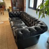 Canapé Chesterfield en cuir noir Poltrona Frau, 1980