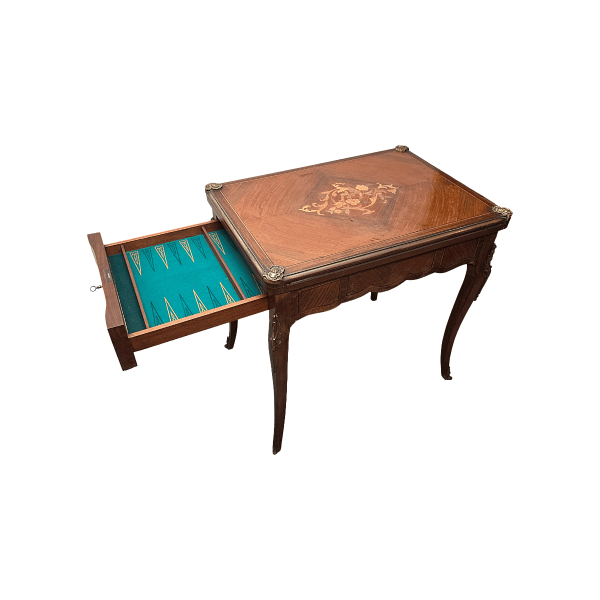 French Louis XV Style Gaming Table With Marquetry, 1960s