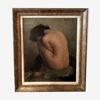 Nude signed Fougerat, oil on panel, 20th century